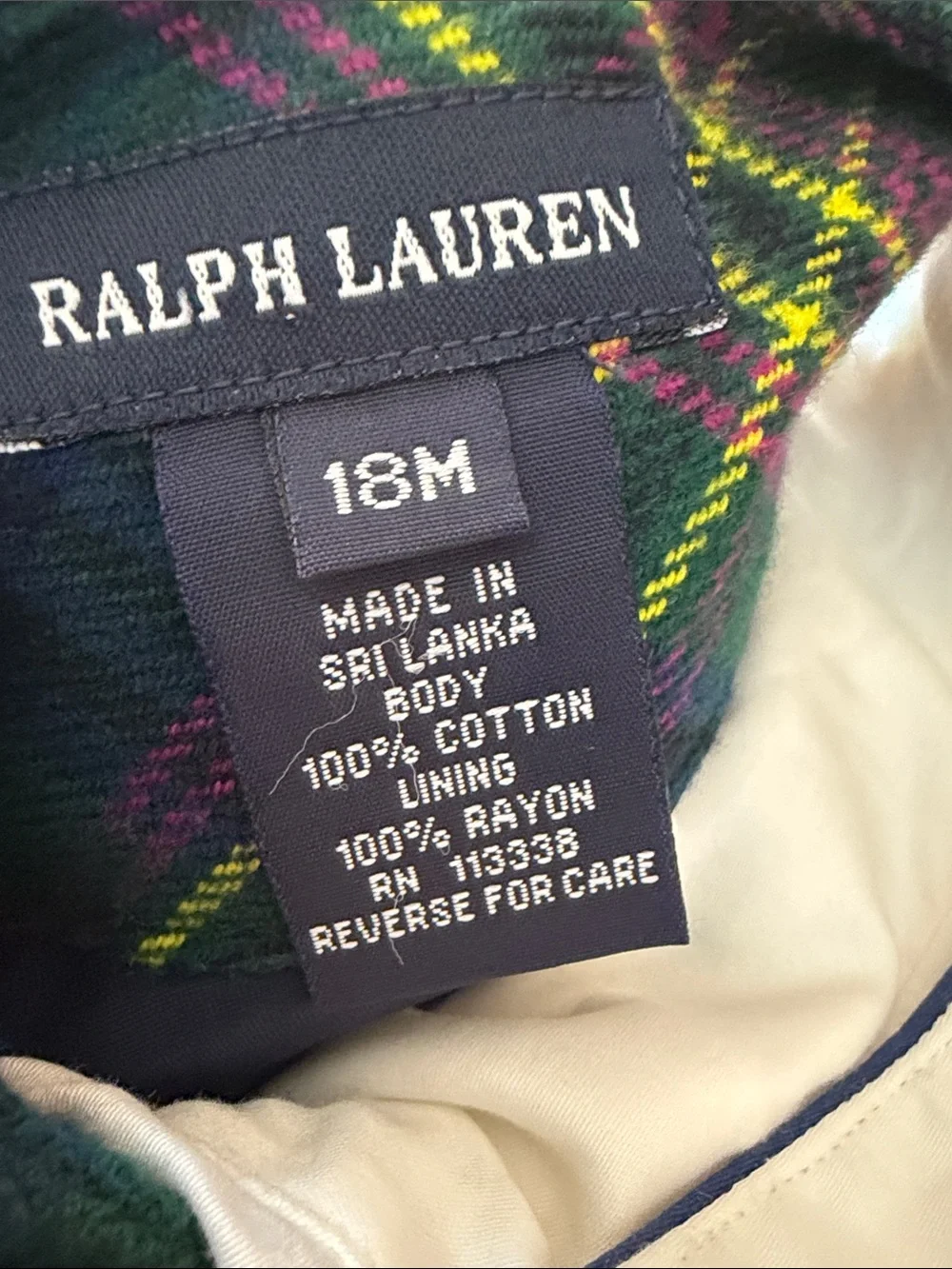 Ralph Lauren Green Plaid Pinafore Dress with White Shirt